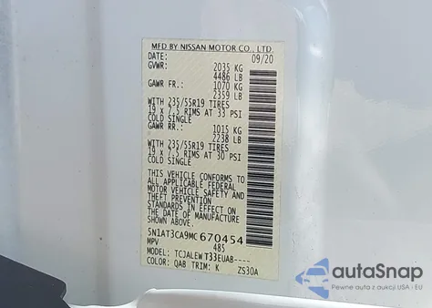 2021 Nissan Rogue Sl from USA, damaged, VIN 5N1AT3CA9MC670454